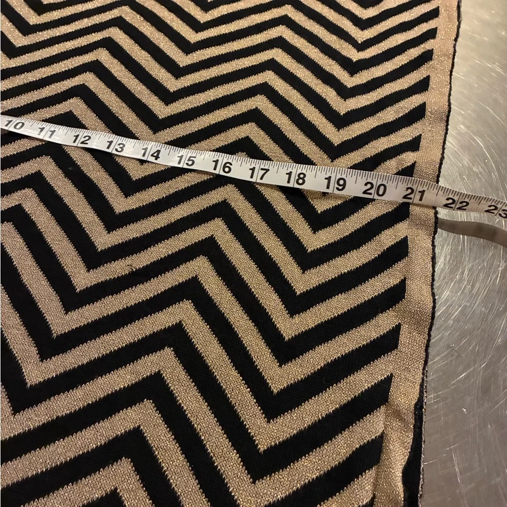 ChevronGold Lurex Shawl Patterned Black/Gold Stripes W/ Black Buttons  VTG